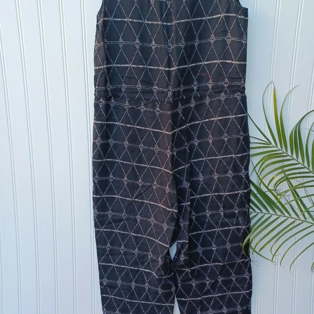 Madewell Diamond Dot  Sleeveless Jumpsuit Size XS  Black Cream Tribal Boho - Picture 8 of 11